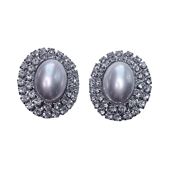 Elegant Silver and Pearl Crystal Stud Earrings! - Picture 1 of 2